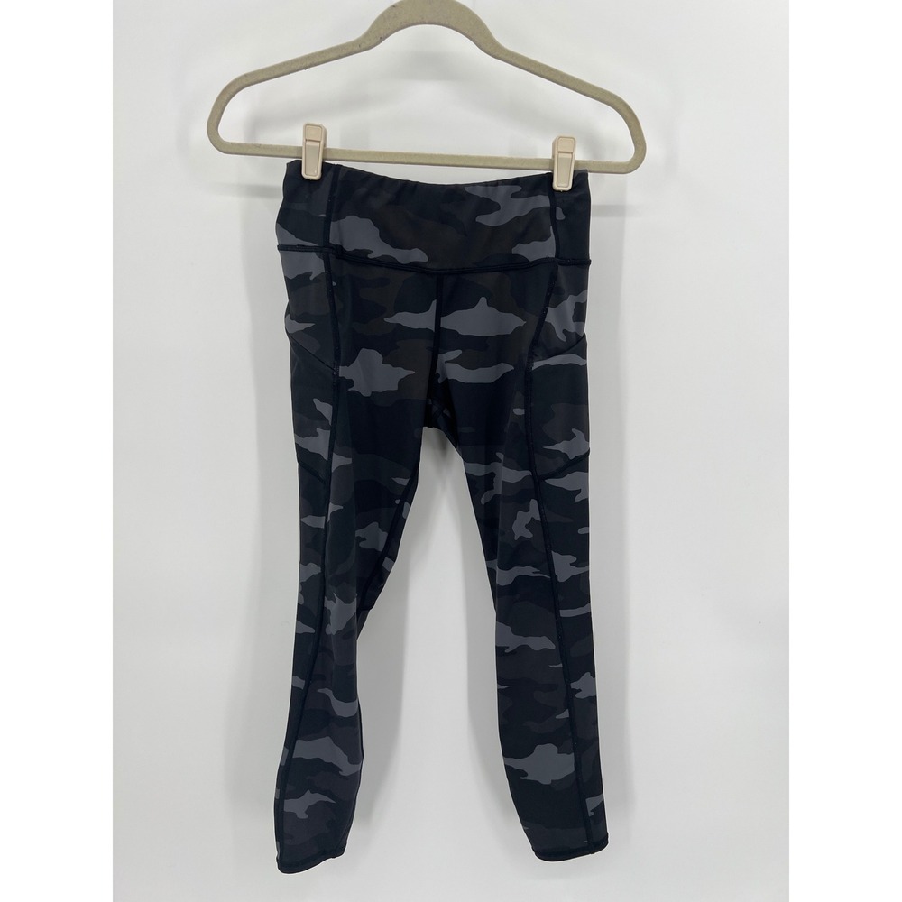 Athleta Camo High Rise Leggings Black Grey Pocket 7/8 Tights Small